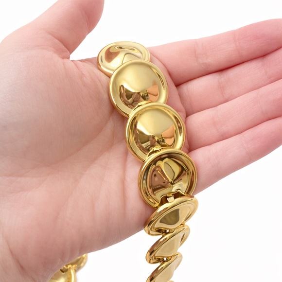 Vintage Monet Signed Gold Tone Disc Collar 80s Runway Style Statement Necklace - Picture 7 of 8